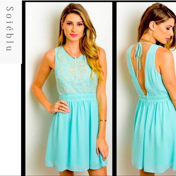 Aqua Sleeveless Open Back Dress 👗 - Picture 1 of 7